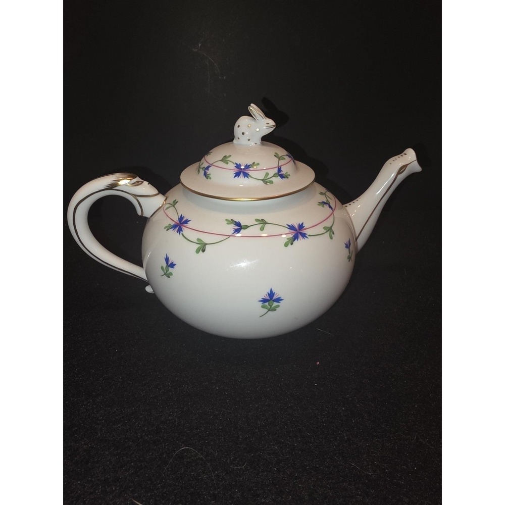 Herend Hungary Blue Garland Teapot 3404 PBG Rabbit Finial MINT 1994 - Picture 2 of 13
